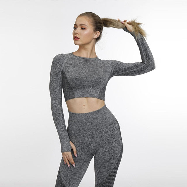 Women Yoga Set Leggings+Cropped Shirts Gym Clothing Workout Sport
