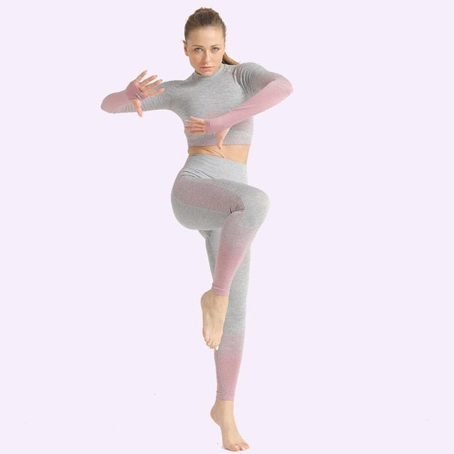 Long Sleeve Sportwear Suits for Fitness Yoga Sets Gym Seamless Shirts