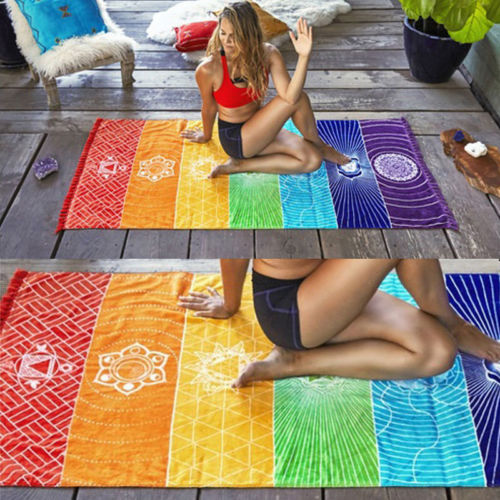 1Pcs Tassels Single Rainbow Chakra Tapestry Towel Mandala Boho Stripes